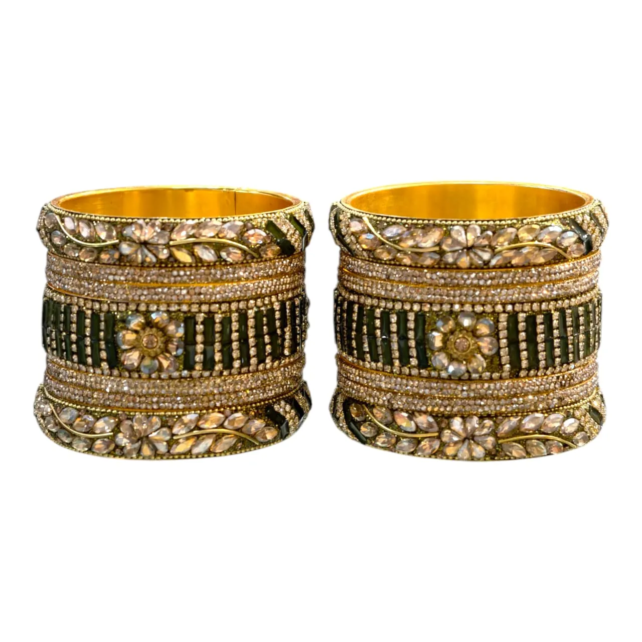Mehendi Gold Stone Embellished Bridal Bangles Set – Elegant and Timeless
