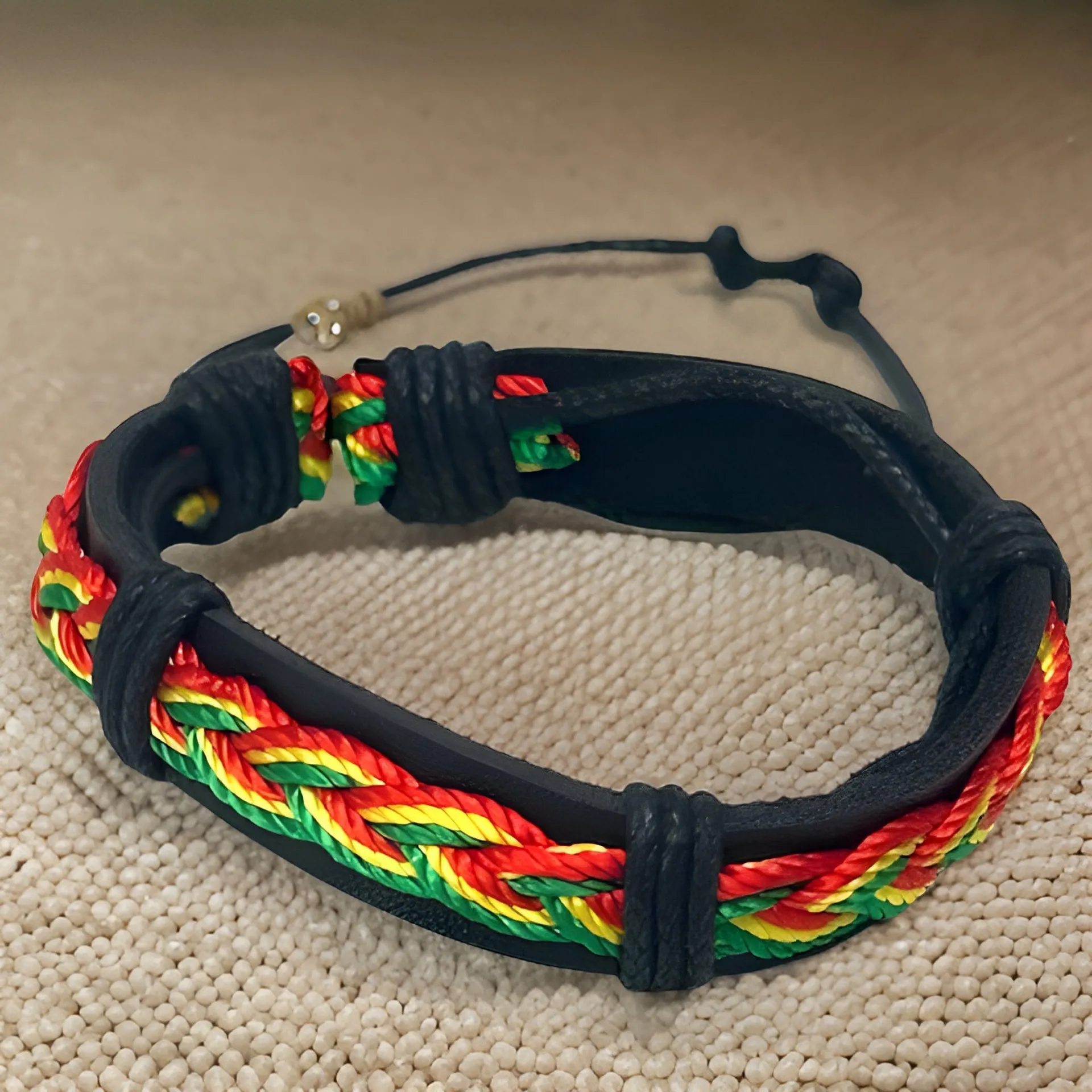 Men's African Leather Style Rasta Bracelets