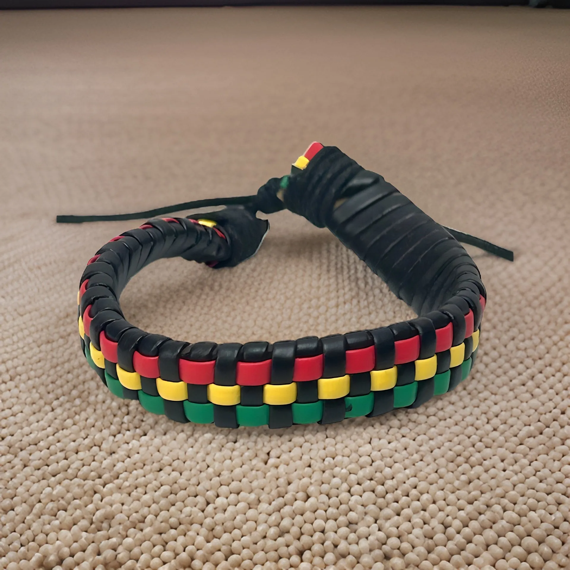 Men's African Leather Style Rasta Bracelets