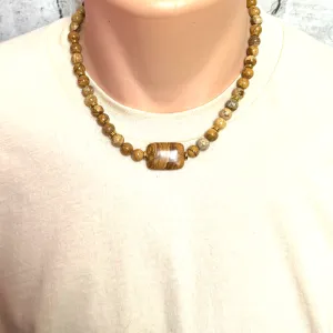 Mens Picture Jasper Beaded Stone Necklace