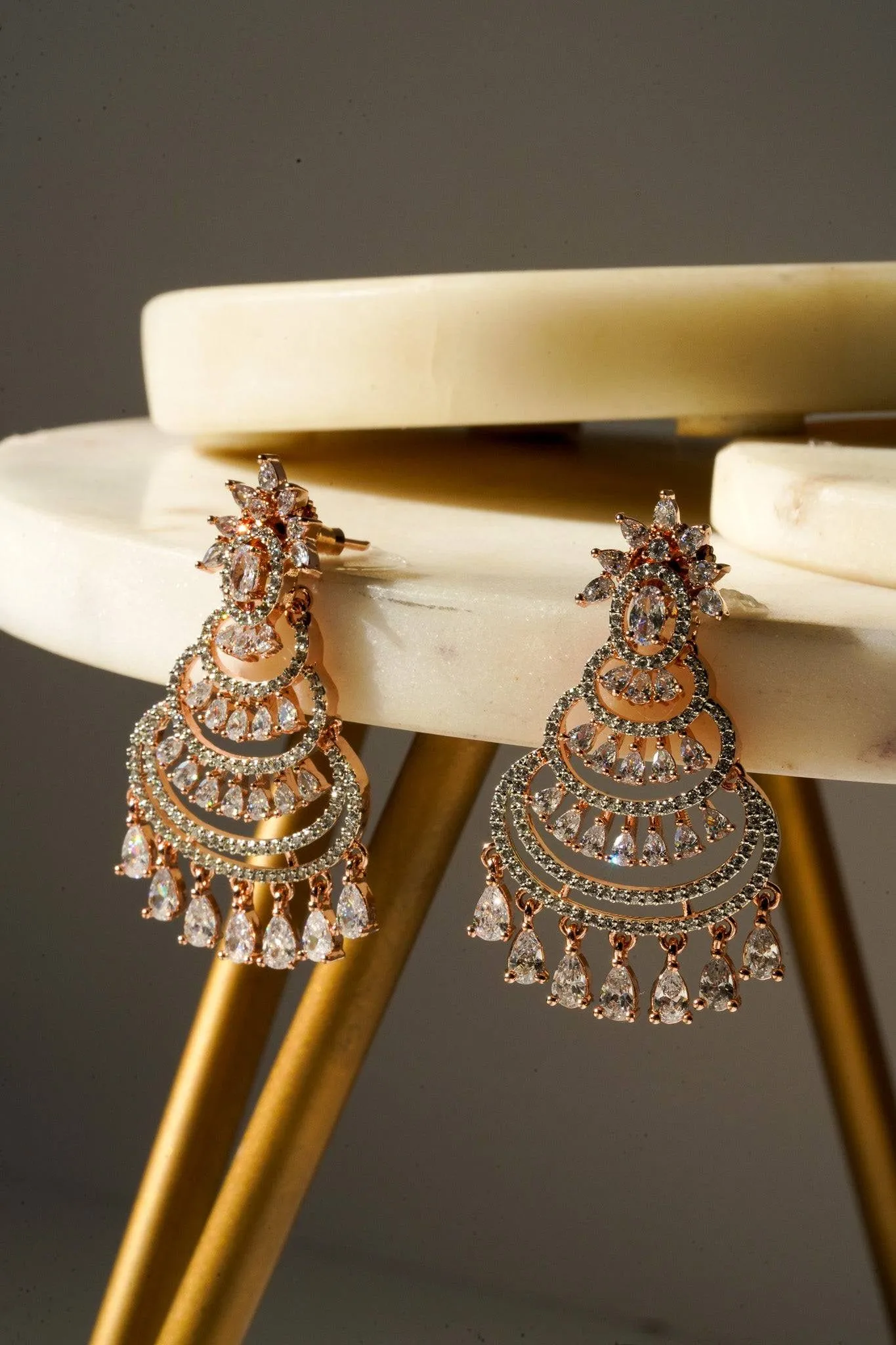 Mim - Dainty Sparkling Chandbali Chandelier Earrings