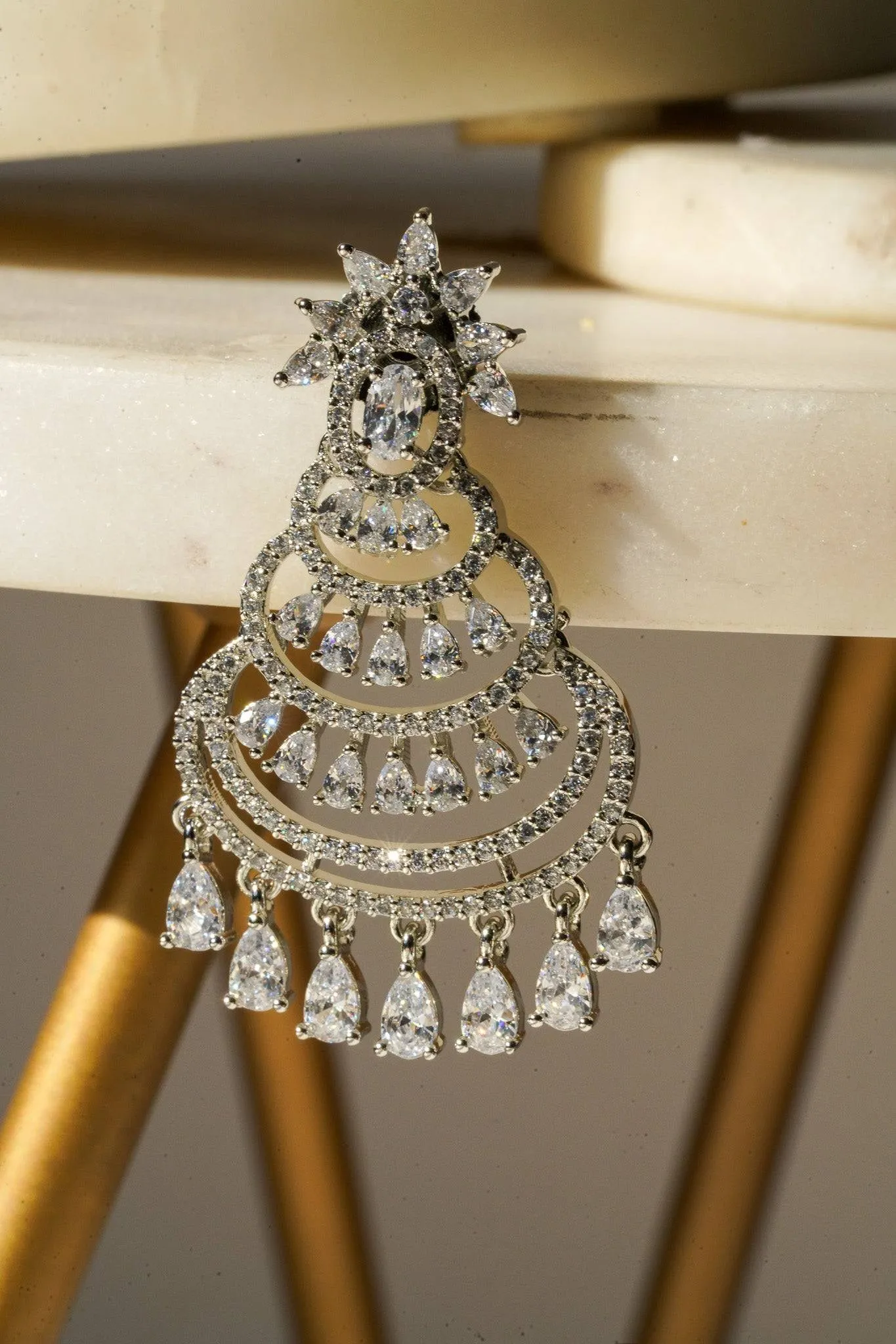 Mim - Dainty Sparkling Chandbali Chandelier Earrings