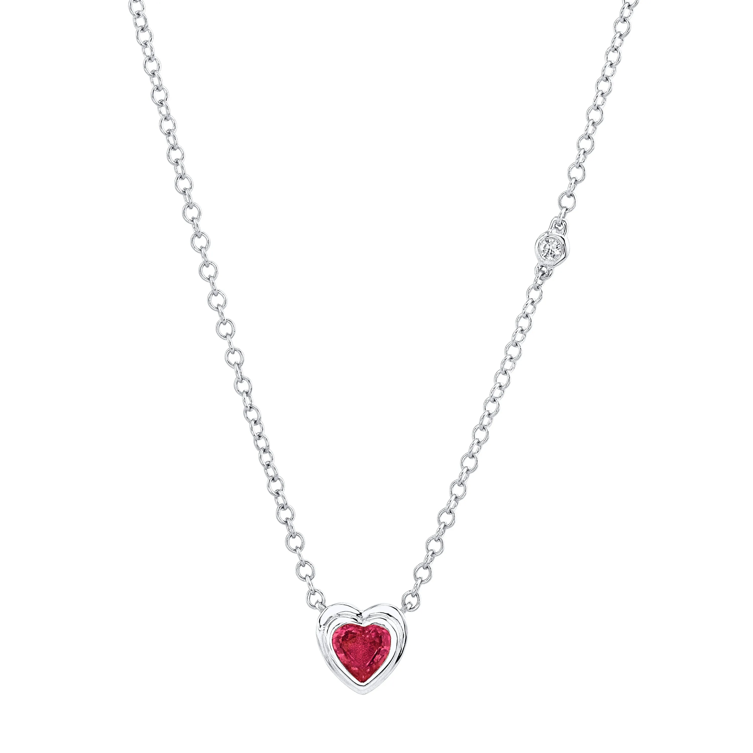 MINI ME RUBY BEZEL HEART NECKLACE