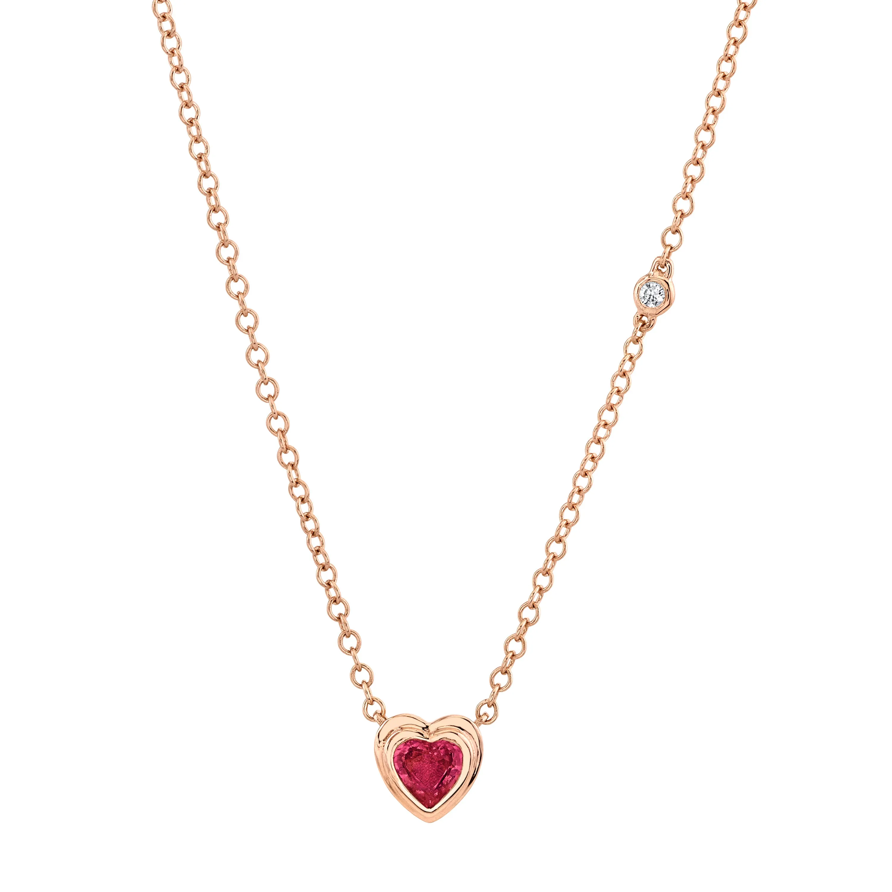 MINI ME RUBY BEZEL HEART NECKLACE