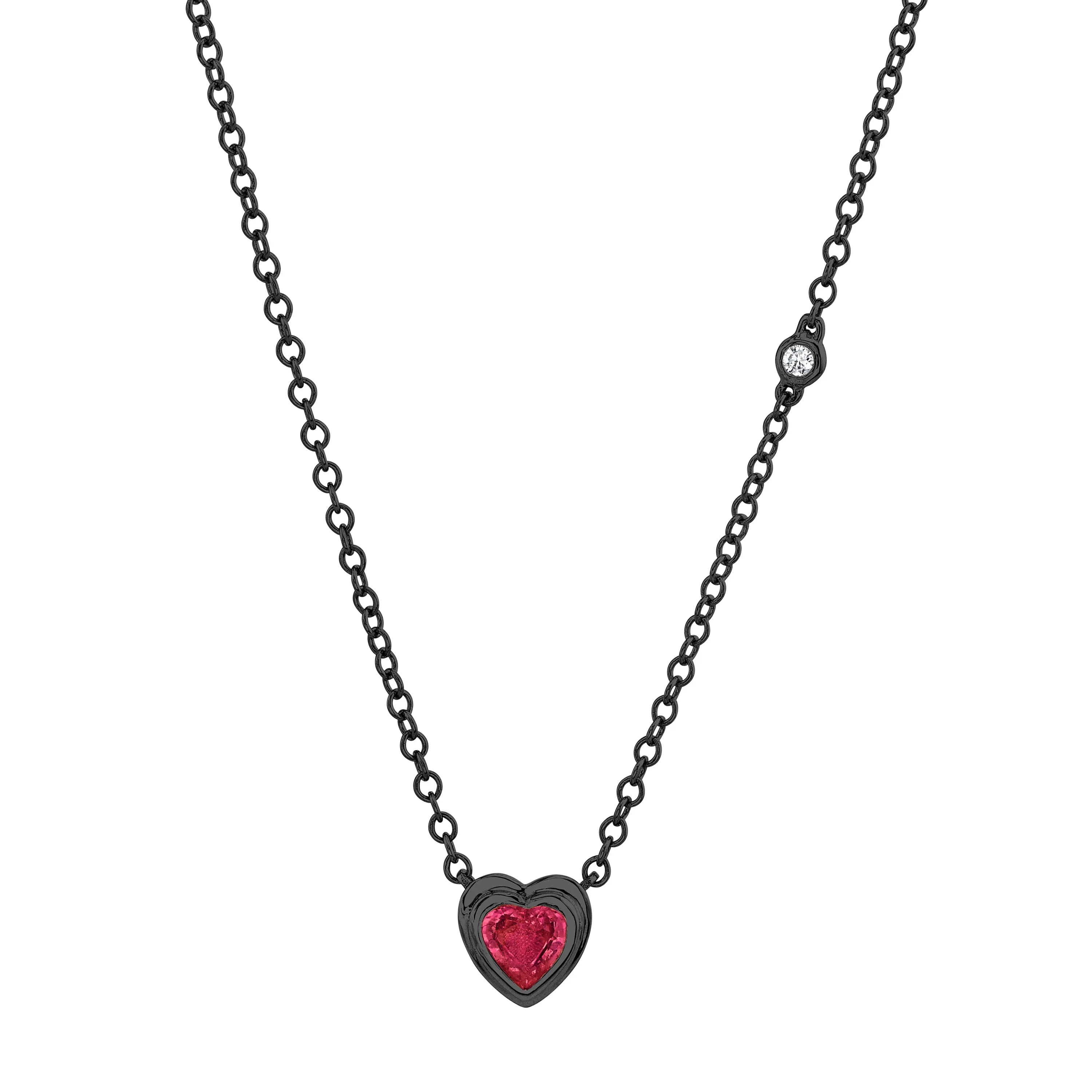 MINI ME RUBY BEZEL HEART NECKLACE