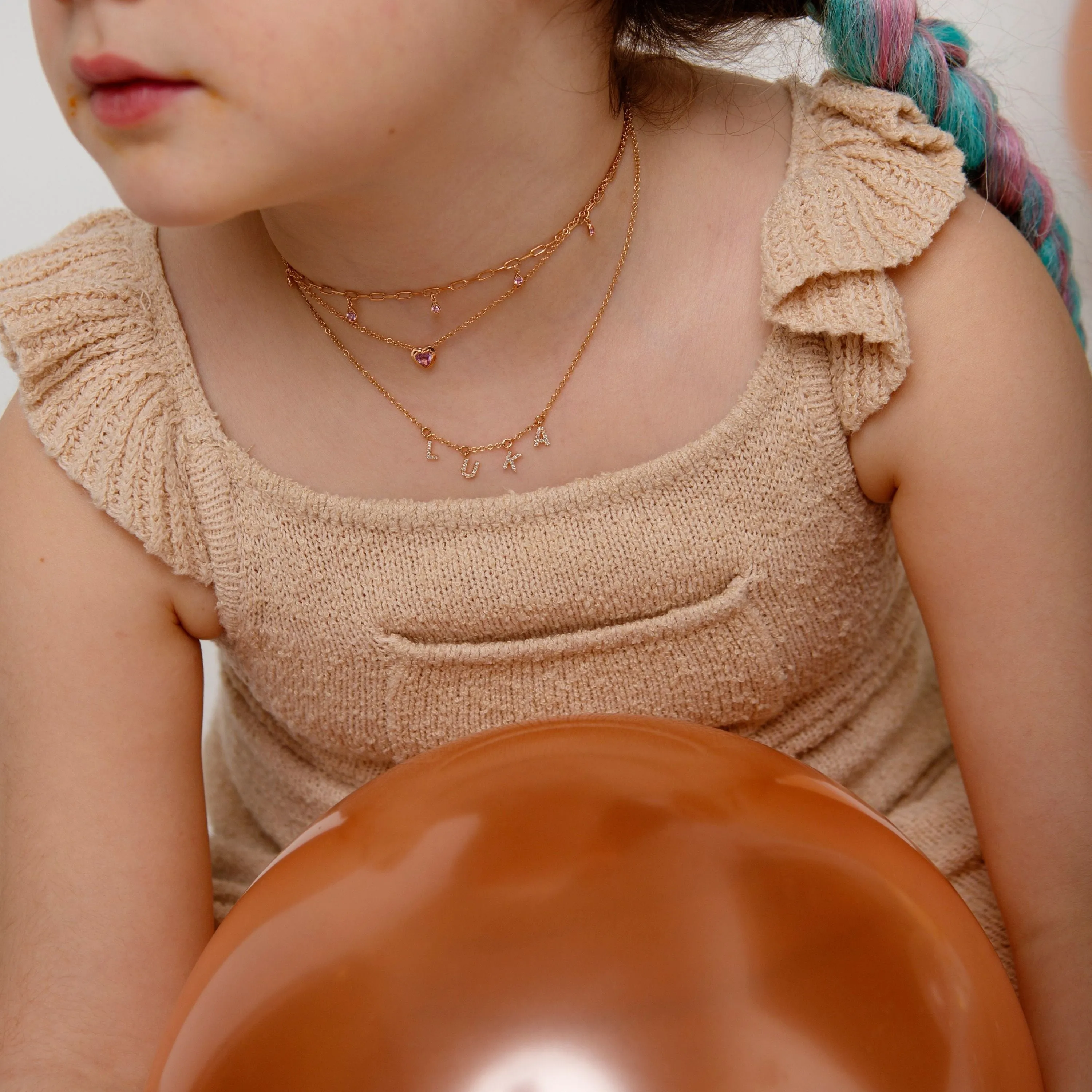 MINI ME RUBY BEZEL HEART NECKLACE