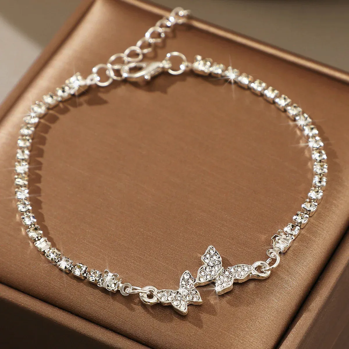 Modern Crystal Butterfly 925 Sterling Silver Chain Bracelets for Women Minimalist Adjustable Charm Jewelry Accessories