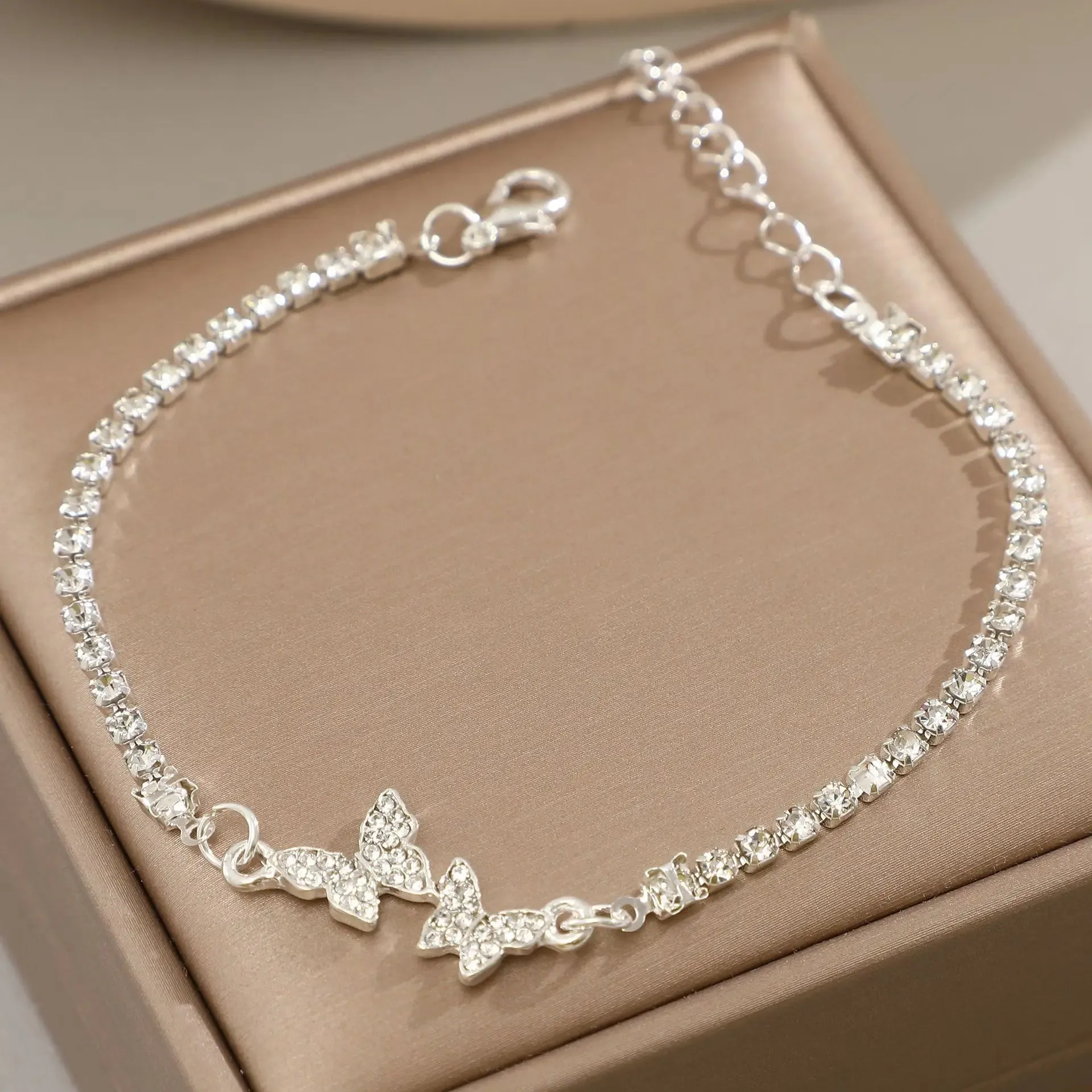 Modern Crystal Butterfly 925 Sterling Silver Chain Bracelets for Women Minimalist Adjustable Charm Jewelry Accessories