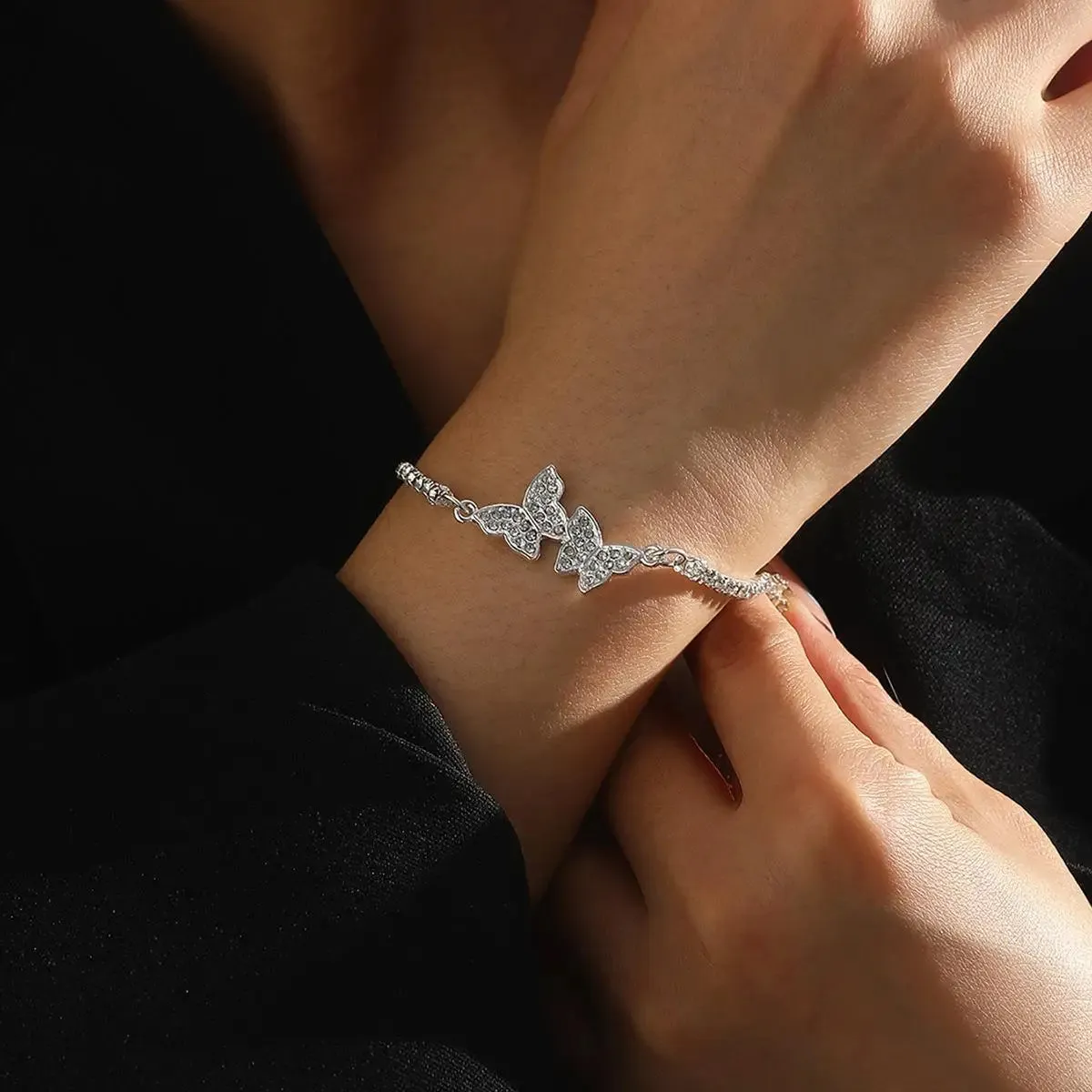 Modern Crystal Butterfly 925 Sterling Silver Chain Bracelets for Women Minimalist Adjustable Charm Jewelry Accessories