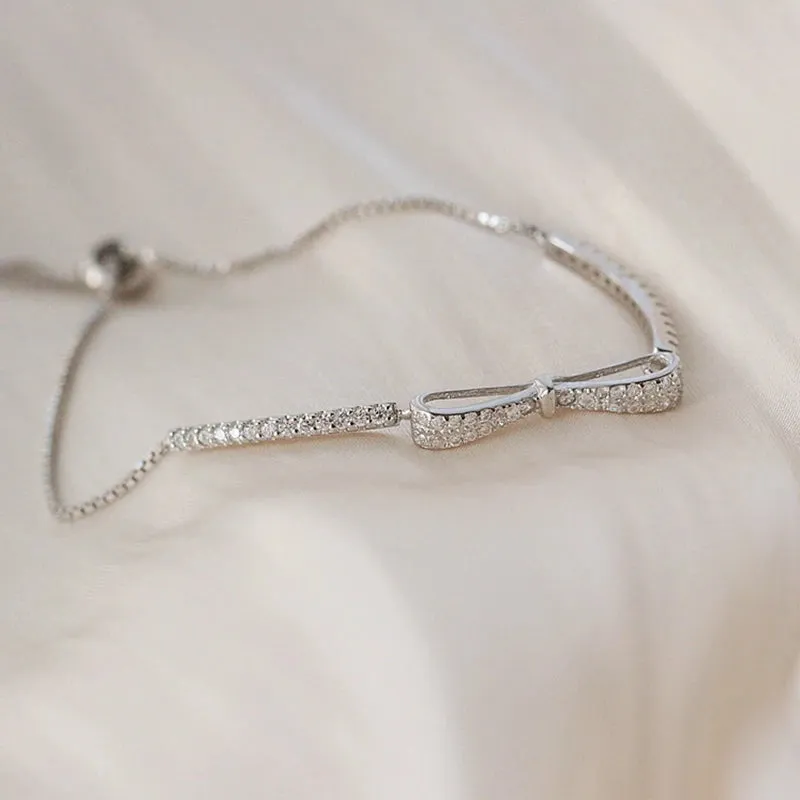 Modern Luxury Crystal Bowknot Bracelet for Women Fashion Simple Adjustable Jewelry Accessory