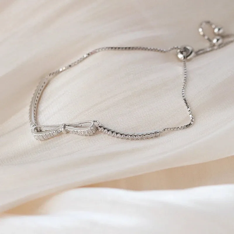 Modern Luxury Crystal Bowknot Bracelet for Women Fashion Simple Adjustable Jewelry Accessory