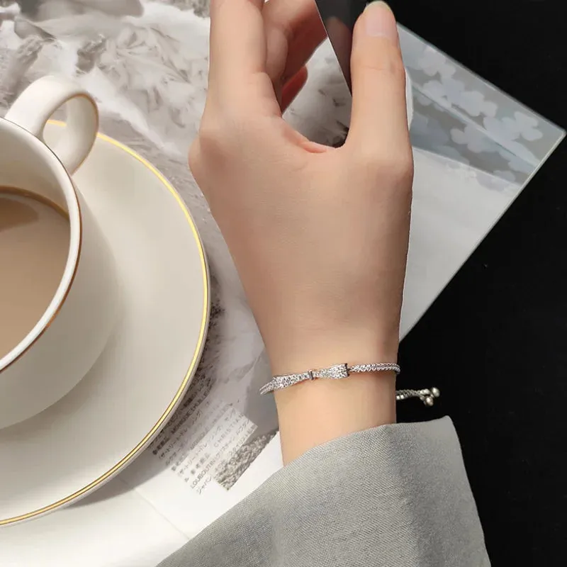 Modern Luxury Crystal Bowknot Bracelet for Women Fashion Simple Adjustable Jewelry Accessory
