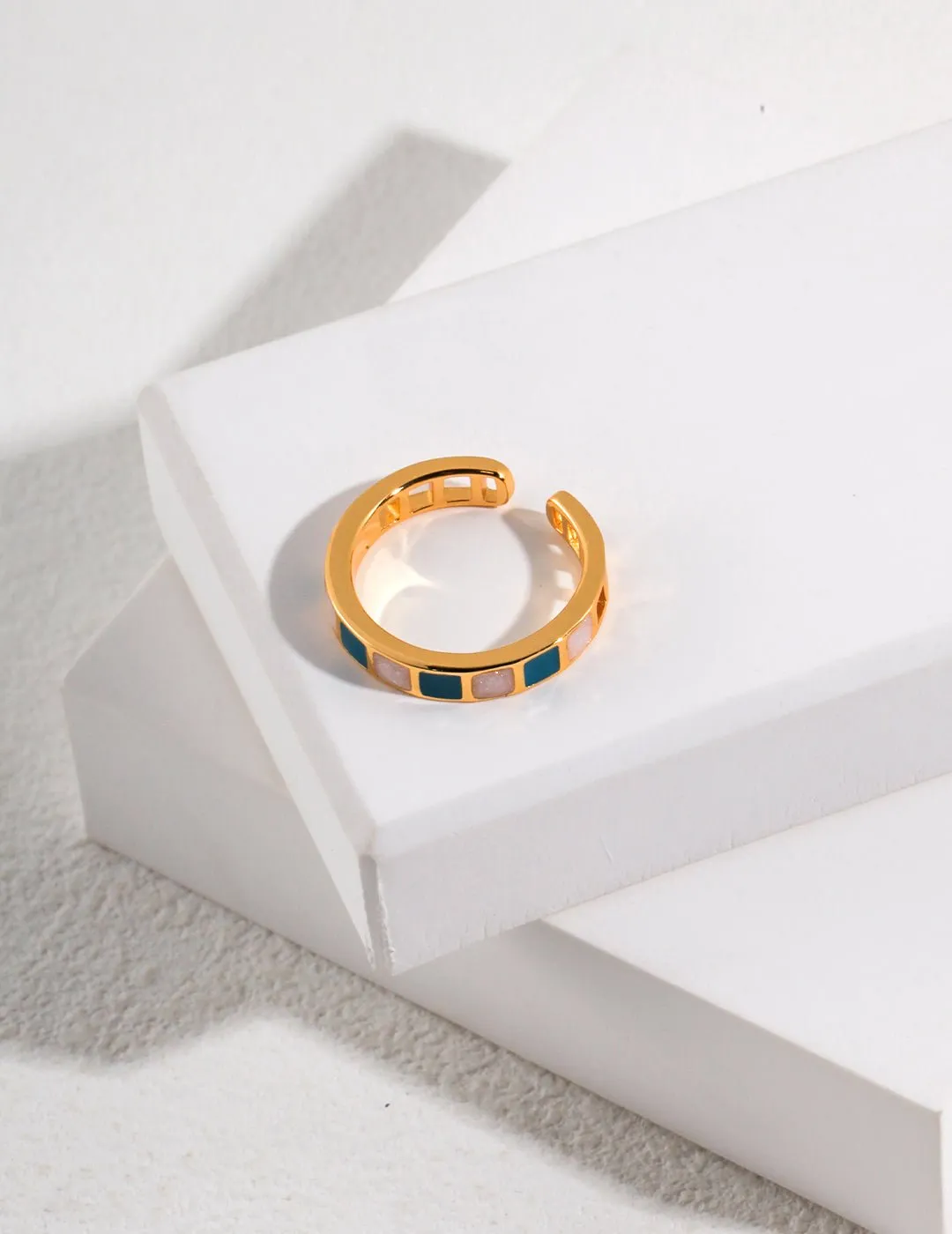 Morandi Color Square Enamel Glaze Open Ring