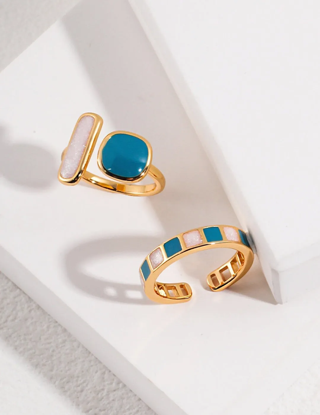Morandi Color Square Enamel Glaze Open Ring
