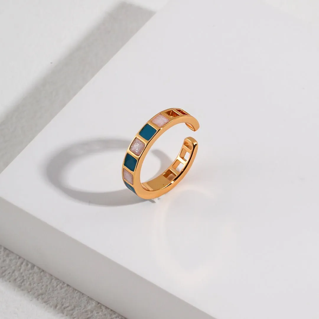 Morandi Color Square Enamel Glaze Open Ring