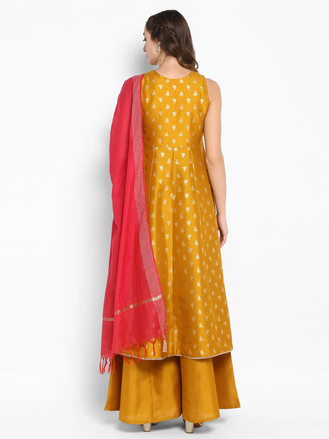 Mustard Poly Silk Kurta With Palazzo and Dupatta