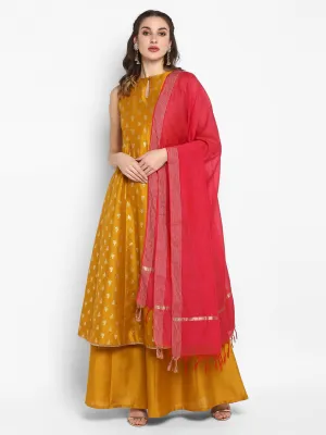 Mustard Poly Silk Kurta With Palazzo and Dupatta