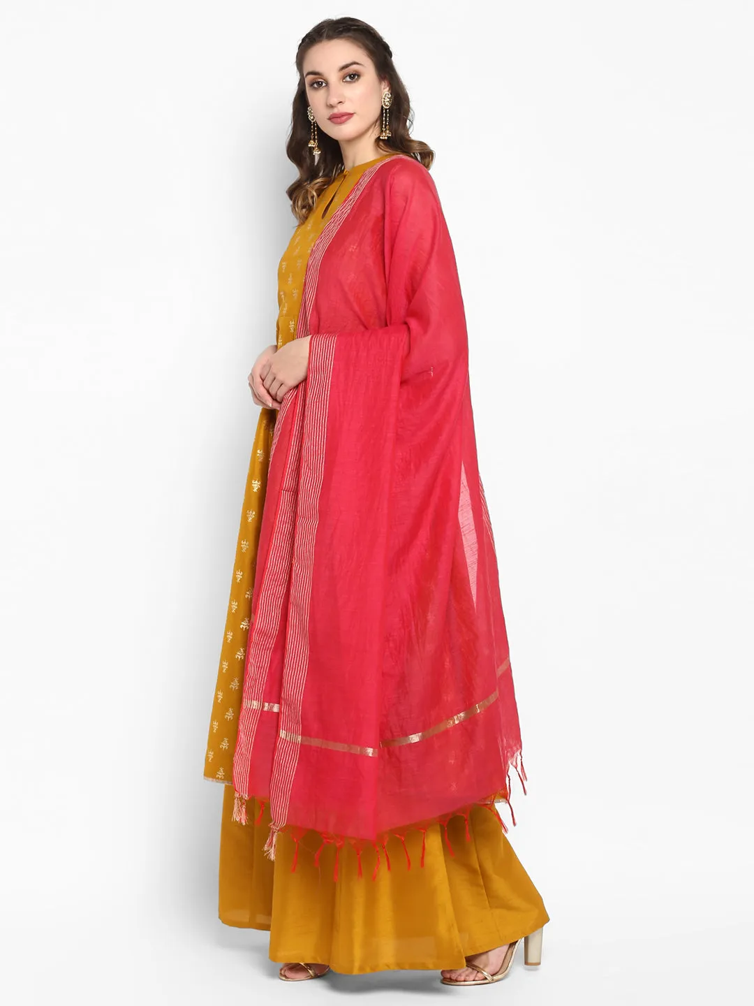 Mustard Poly Silk Kurta With Palazzo and Dupatta