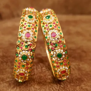MUTICOLOUR SEMI-PRECIOUS PEARL STONE JADAU OPENABLE BANGLES