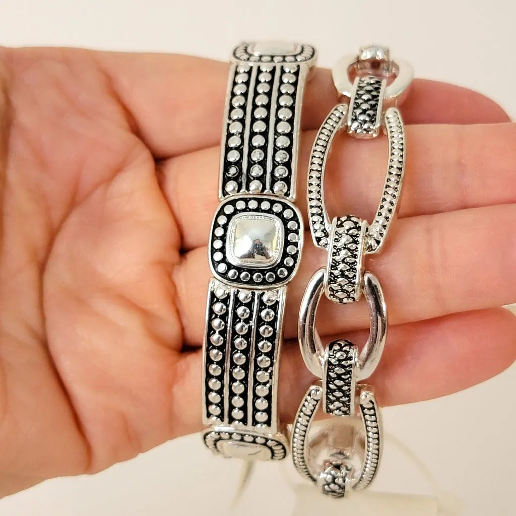 Napier Silver Tone Stretch Bracelets, Pair