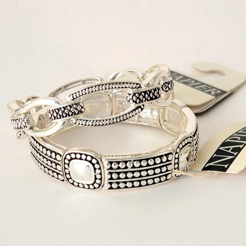 Napier Silver Tone Stretch Bracelets, Pair