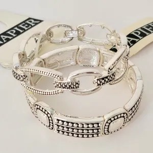 Napier Silver Tone Stretch Bracelets, Pair