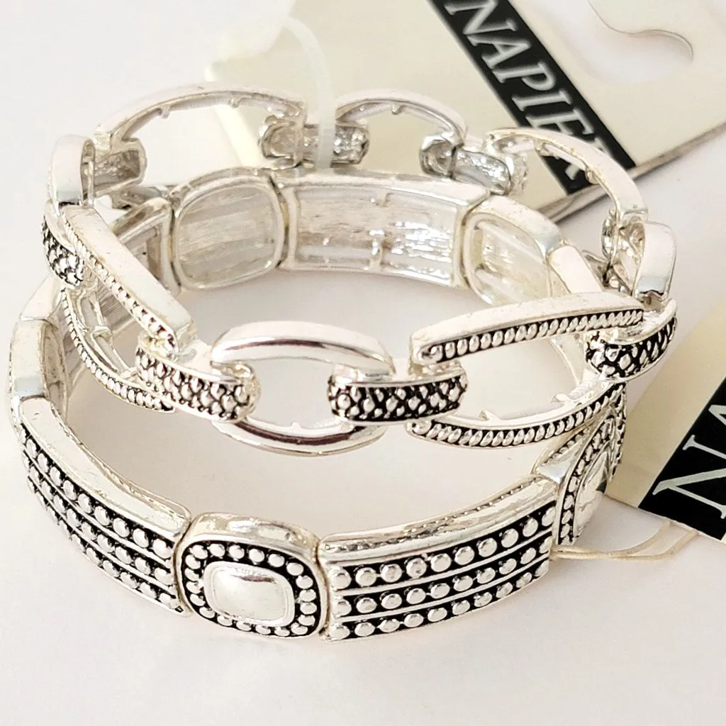 Napier Silver Tone Stretch Bracelets, Pair
