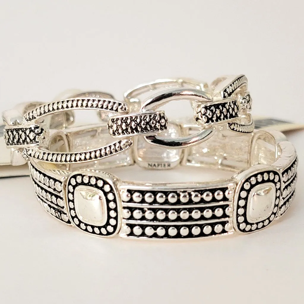 Napier Silver Tone Stretch Bracelets, Pair