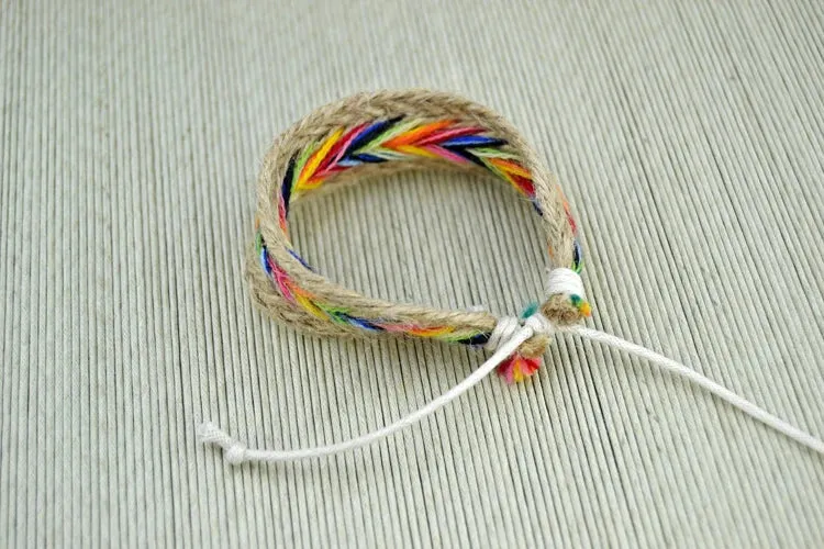 Natural cotton and linen colorful bracelet original handmade jewelry