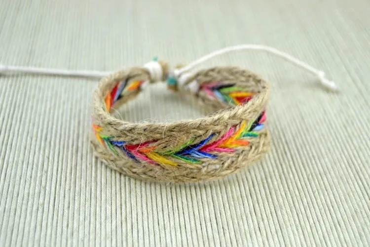 Natural cotton and linen colorful bracelet original handmade jewelry