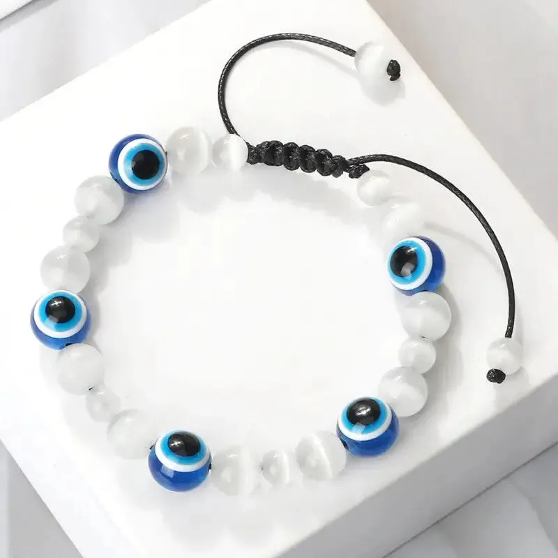 Natural Stones Blue Evil Eye Adjustable Bracelets
