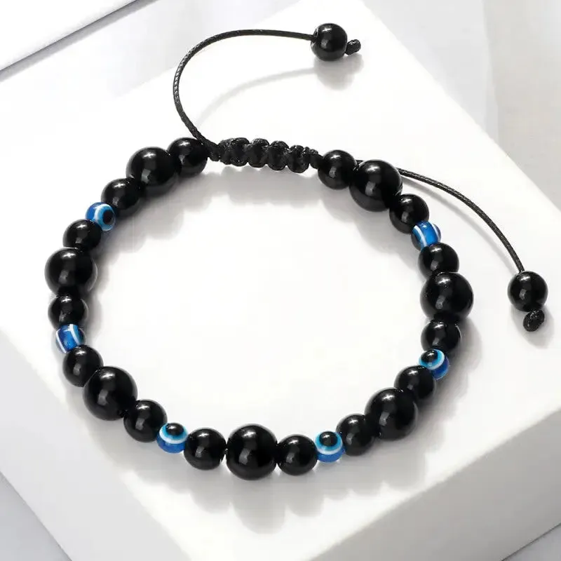 Natural Stones Blue Evil Eye Adjustable Bracelets