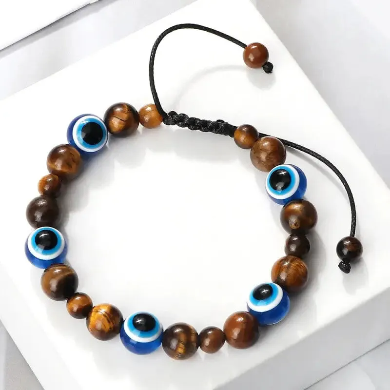 Natural Stones Blue Evil Eye Adjustable Bracelets