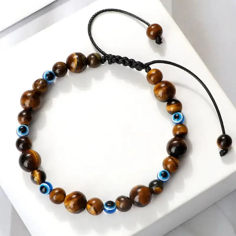 Natural Stones Blue Evil Eye Adjustable Bracelets