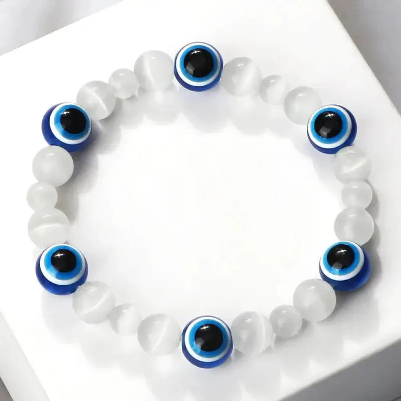 Natural Stones Blue Evil Eye Adjustable Bracelets