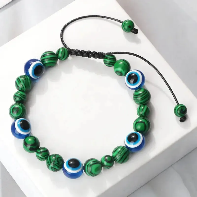 Natural Stones Blue Evil Eye Adjustable Bracelets
