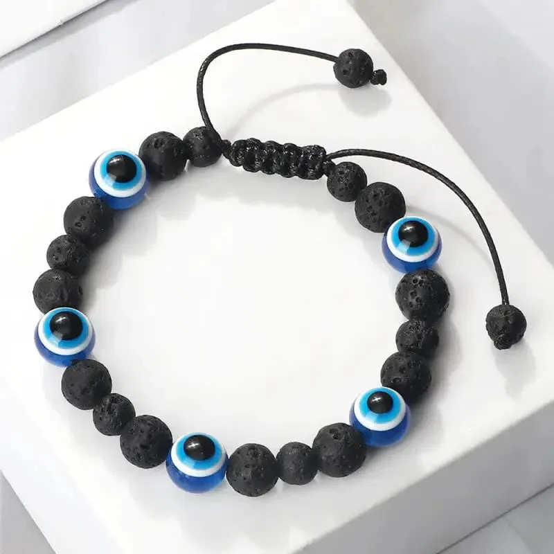 Natural Stones Blue Evil Eye Adjustable Bracelets