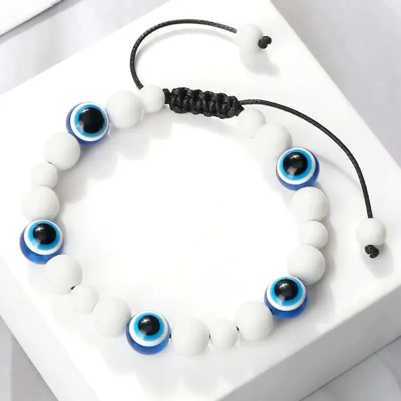 Natural Stones Blue Evil Eye Adjustable Bracelets
