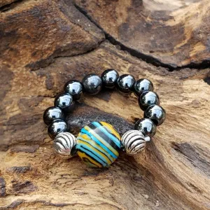 Ocean Calsilica Stone and Hematite Stone Stretch Toe Ring