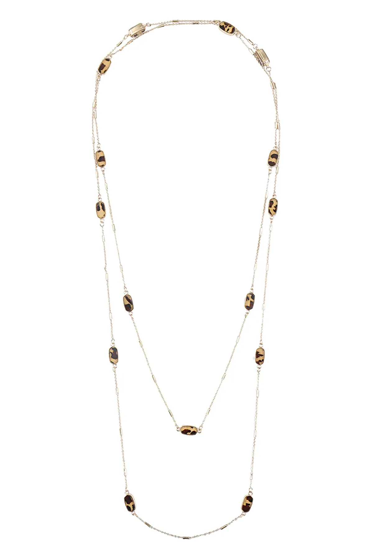 OVAL BEAD LEOPARD PRINT STATIONARY NECKLACE