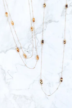 OVAL BEAD LEOPARD PRINT STATIONARY NECKLACE