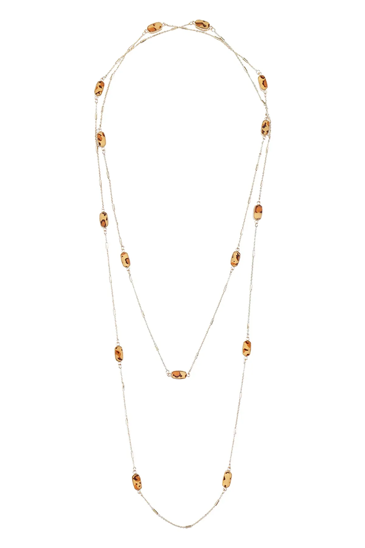 OVAL BEAD LEOPARD PRINT STATIONARY NECKLACE
