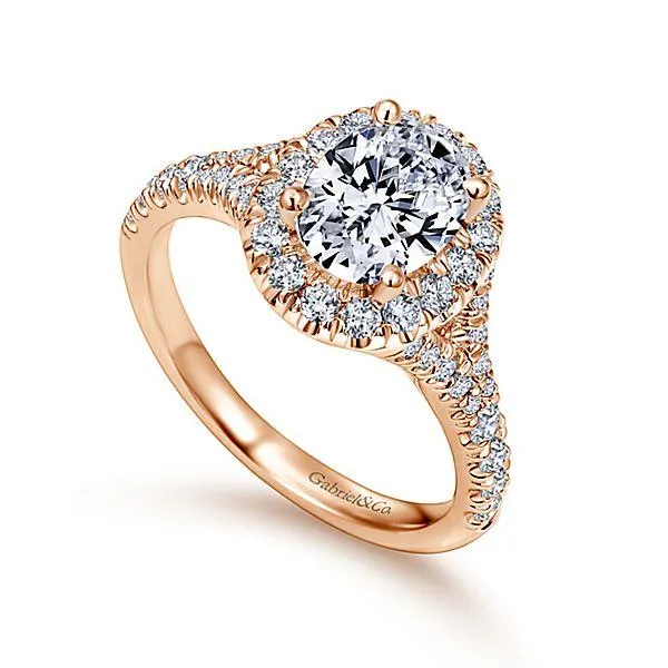 Oval Halo Subtle Split Shank Diamond Ring 14K Rose Gold 475A