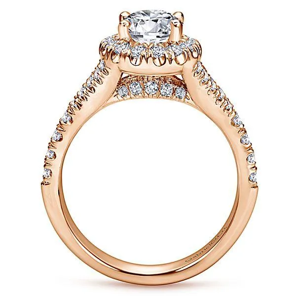 Oval Halo Subtle Split Shank Diamond Ring 14K Rose Gold 475A