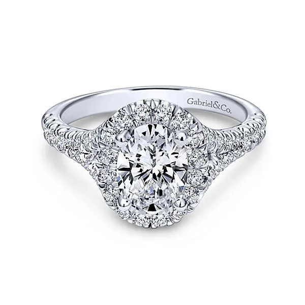 Oval Halo Subtle Split Shank Diamond Ring .67 Cttw 475A