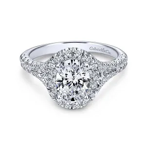 Oval Halo Subtle Split Shank Diamond Ring .67 Cttw 475A