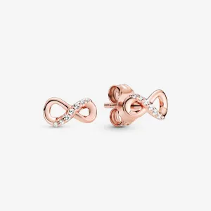 Pandora Rose Gold Plated Sparkling Infinity Stud Earrings