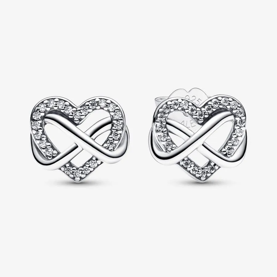 Pandora Silver Sparkling Infinity Heart Stud Earrings
