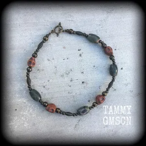 Papa Legba bracelet Jasper bracelet Brown skull bracelet Bronze bracelet Gothic bracelet Voodoo bracelet Halloween bracelet