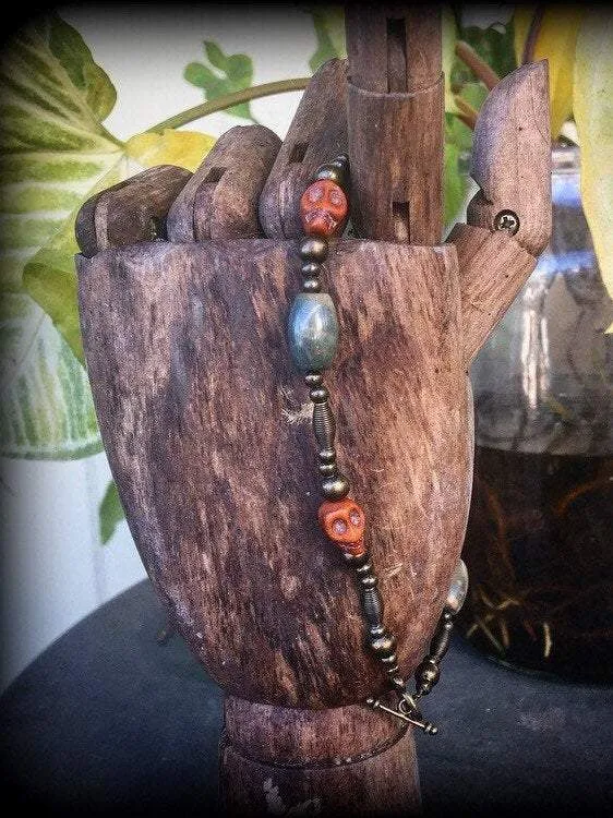 Papa Legba bracelet Jasper bracelet Brown skull bracelet Bronze bracelet Gothic bracelet Voodoo bracelet Halloween bracelet